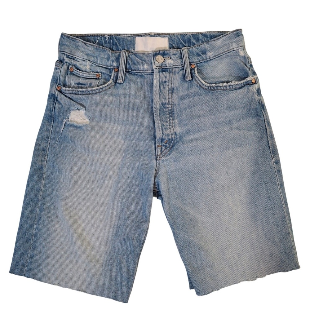 Mother Superior The Tomcat Denim Shorts The Confession Blue Distressed Size 26